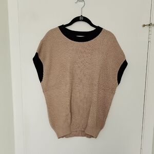 One Eleven North Cream/Black Knitted Short Sleeve Sweater NWT